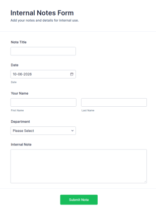 Internal Notes Form Template
