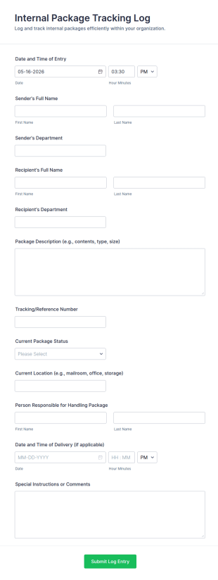 Internal Package Tracking Log Form Template