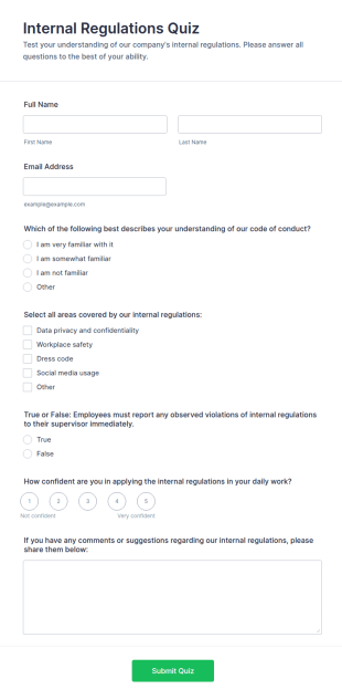 Internal Regulations Quiz Form Template