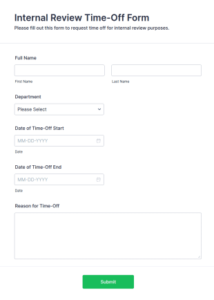 Internal Review Time Off Form Template