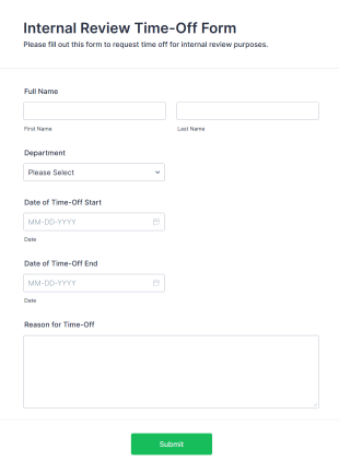 Internal Review Time Off Form Template