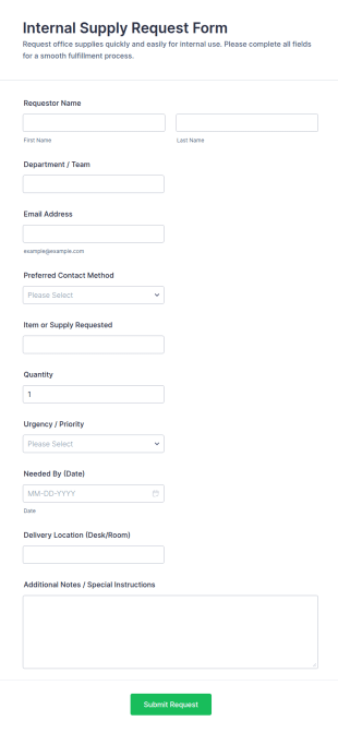 Internal Supply Request Form Template