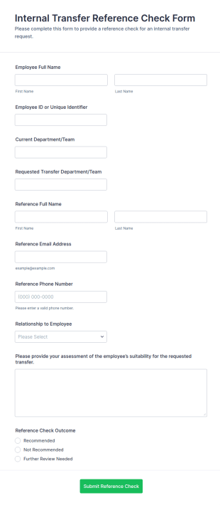 Internal Transfer Reference Check Form Template