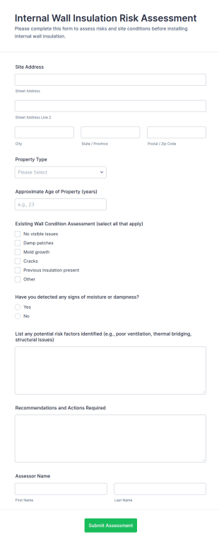 Internal Wall Insulation Risk Assessment Form Template