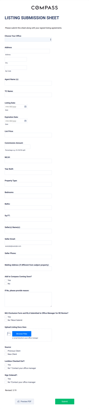 <internal>LISTING SUBMISSION SHEET<internal> Form Template