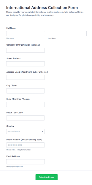 International Address Collection Form Template