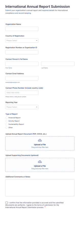 International Annual Report Submission Form Template