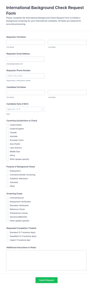 International Background Check Request Form Template