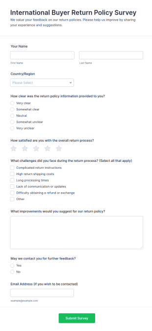International Buyer Return Policy Survey Form Template