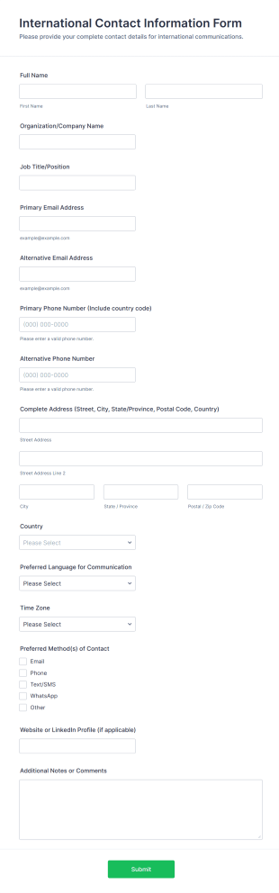 International Contact Information Form Template