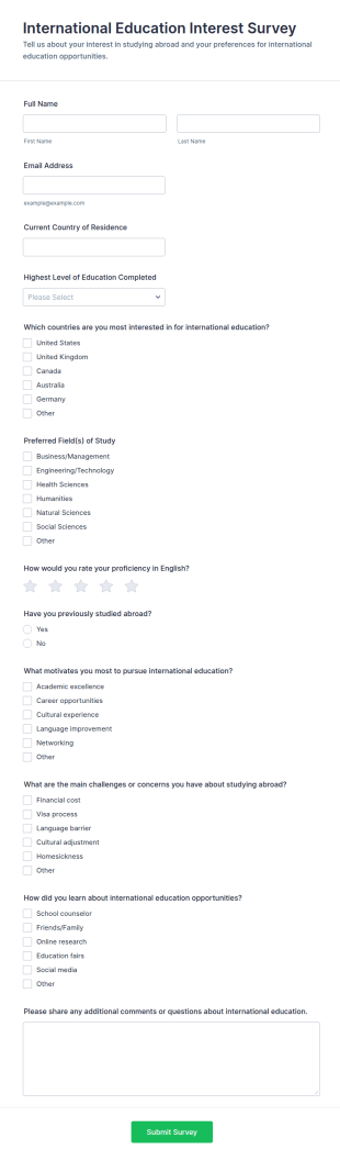 International Education Interest Survey Form Template
