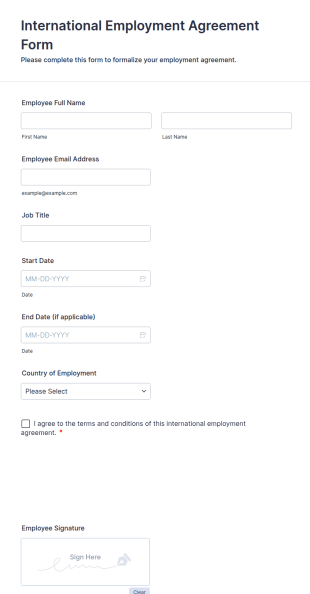 International Employment Agreement Form Template