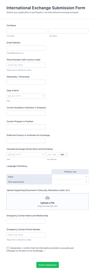 International Exchange Submission Form Template
