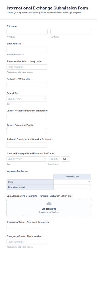 International Exchange Submission Form Template