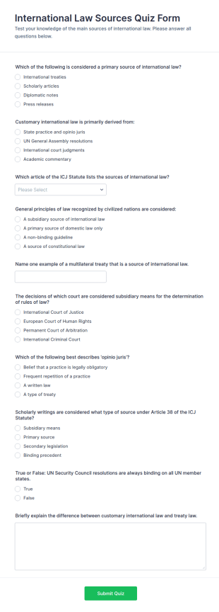 International Law Sources Quiz Form Template