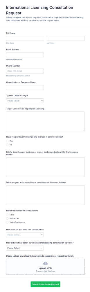 International Licensing Consultation Request Form Template