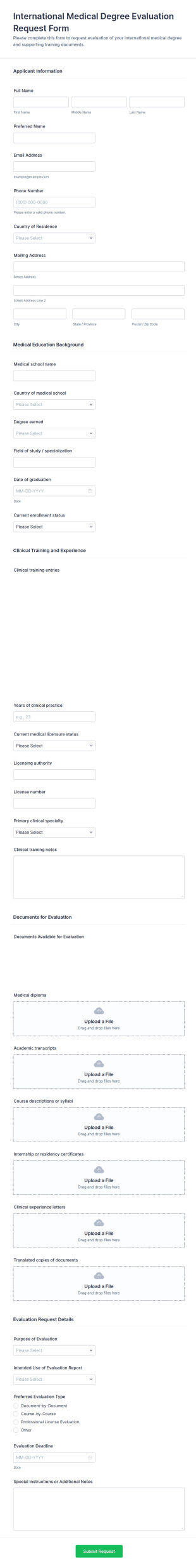 International Medical Degree Evaluation Request Form Template