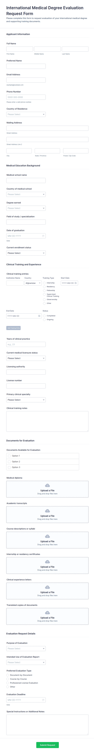 International Medical Degree Evaluation Request Form Template