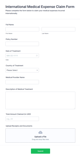 International Medical Expense Claim Form Form Template