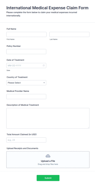 International Medical Expense Claim Form Template