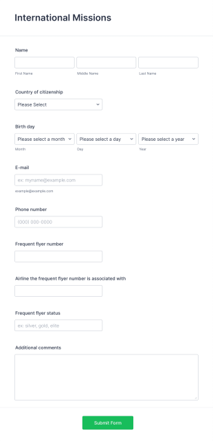 International Missions Form Template