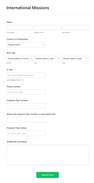 International Missions Form Template