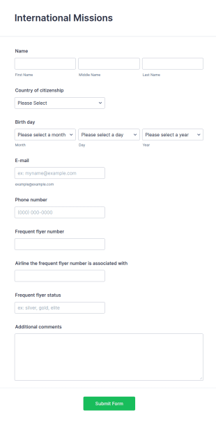 International Missions Form Template