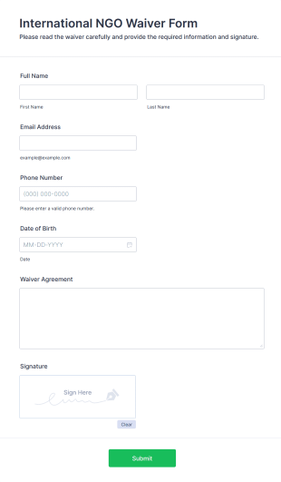 International NGO Waiver Form Template