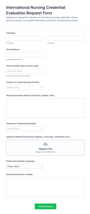 International Nursing Credential Evaluation Request Form Template