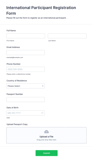 International Participant Registration Form Form Template