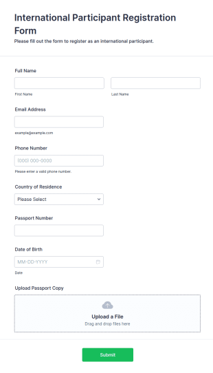 International Participant Registration Form Template