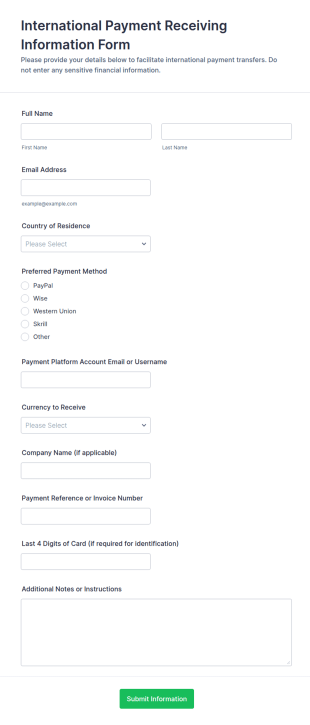 International Payment Receiving Information Form Template