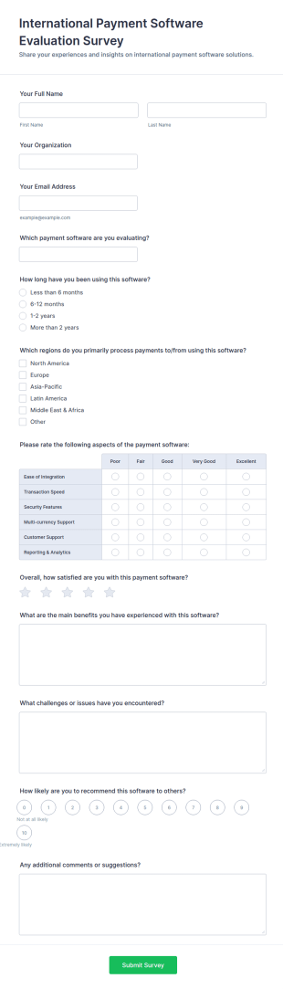 International Payment Software Evaluation Survey Form Template