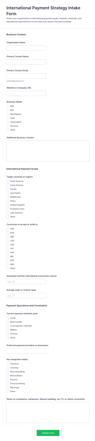 International Payment Strategy Intake Form Template