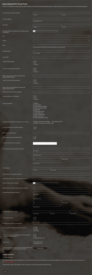 International Pet Travel Form Template