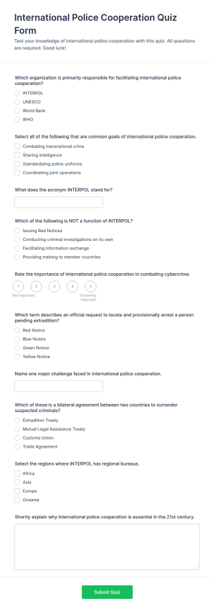 International Police Cooperation Quiz Form Template