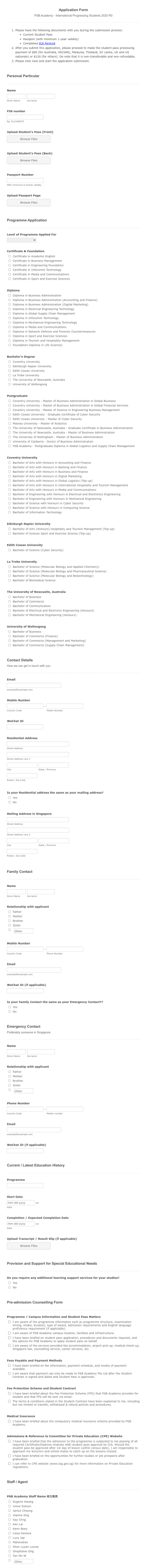 International Progressing Student Application Form Template