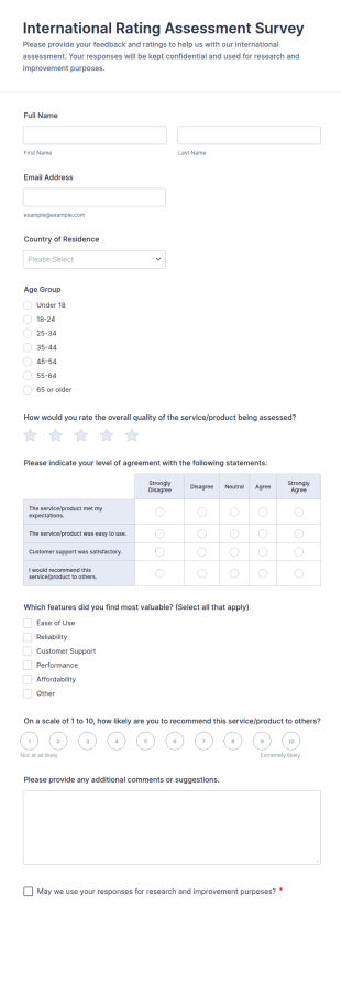 International Rating Assessment Survey Form Template