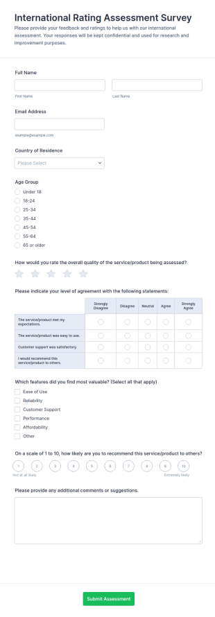 International Rating Assessment Survey Form Template