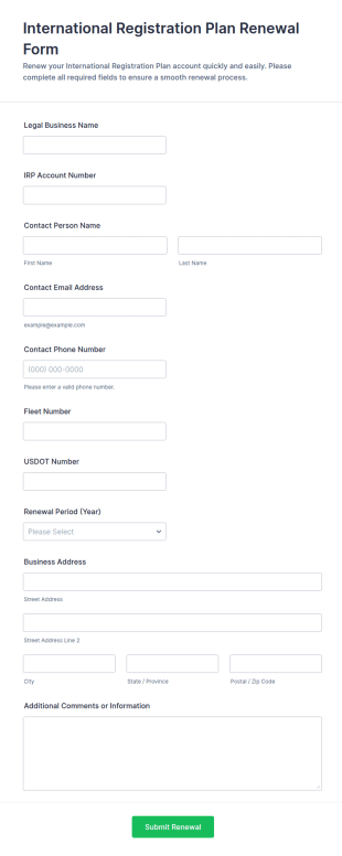 International Registration Plan Renewal Form Template