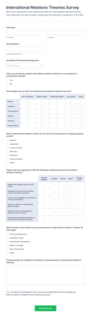 International Relations Theories Survey Form Template