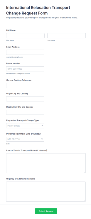 International Relocation Transport Change Request Form Template