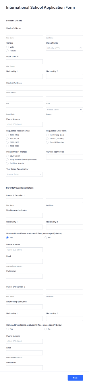 International School Application Form Template