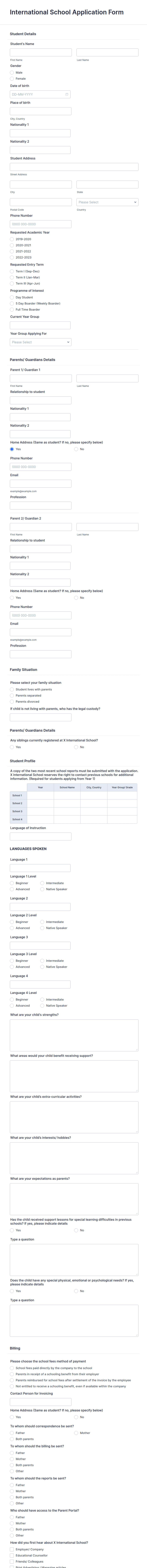 International School Application Form Template Jotform