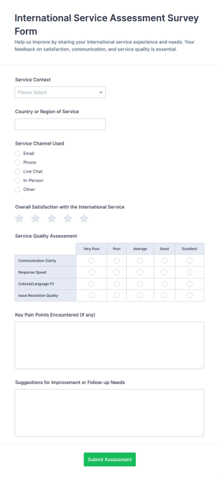 International Service Assessment Survey Form Template