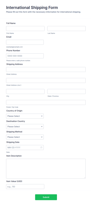 International Shipping Form Template