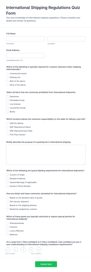 International Shipping Regulations Quiz Form Template