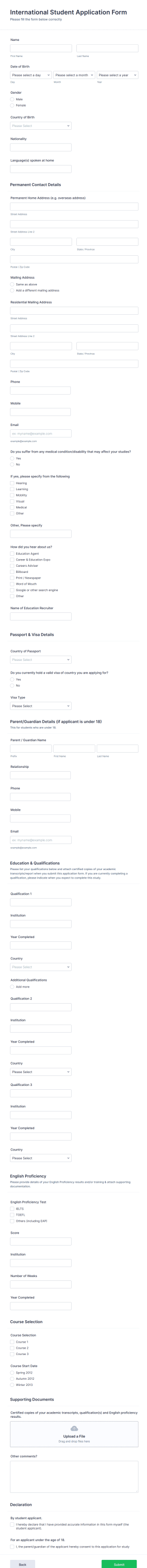 International Student Application Form Template