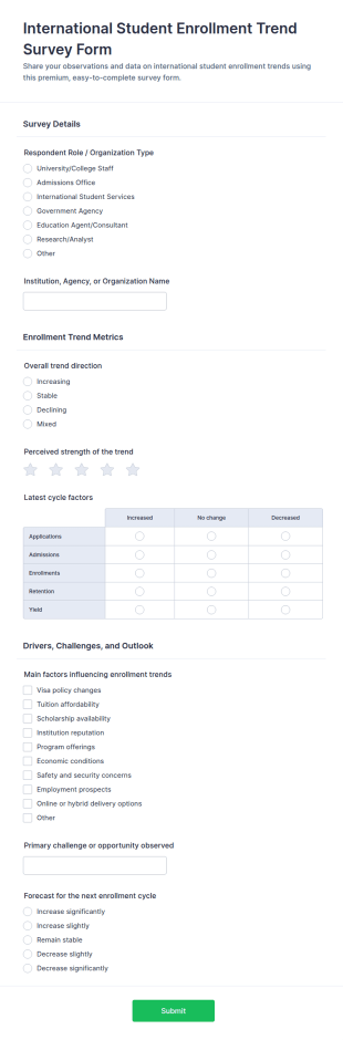 International Student Enrollment Trend Survey Form Template