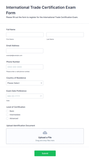 International Trade Certification Exam Form Template
